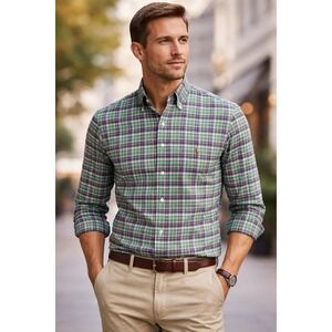 Men's Ralph Lauren Plaid Oxford Shirt Pony Button Down Cotton Long Sleeve Sz S